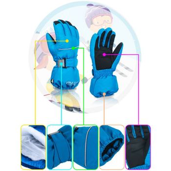 Children's five fingers solid color outdoor riding ski gloves waterproof windproof non-slip winter warm gloves